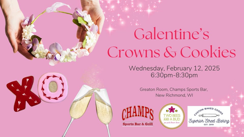 Galentine's Crown and Cookie header image with floral crown and decorated cookies.