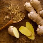 Ginger root on a wooden board