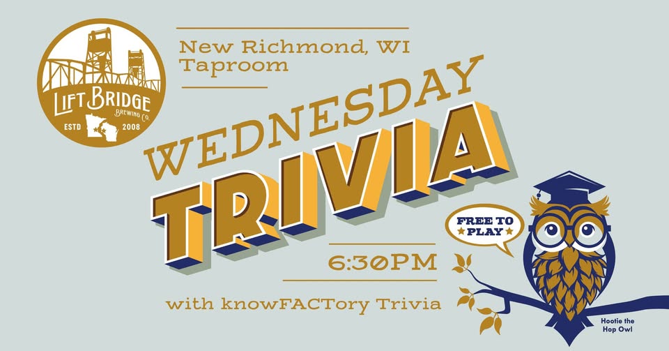 Wednesday Trivia flier with an owl wearing a graduation cap.