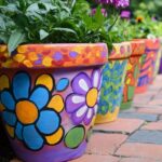 Brightly painted terra cotta planters