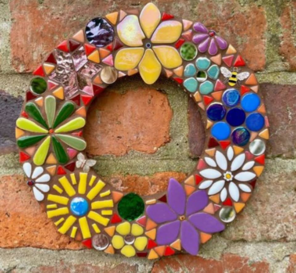a colorful mosaic wreath