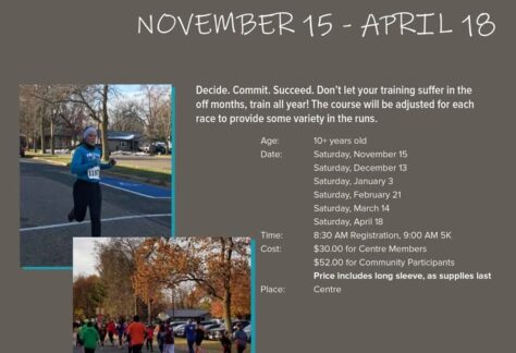 On the upper left hand side of the photo there is a woman running and on the bottom left side there is a group of people running