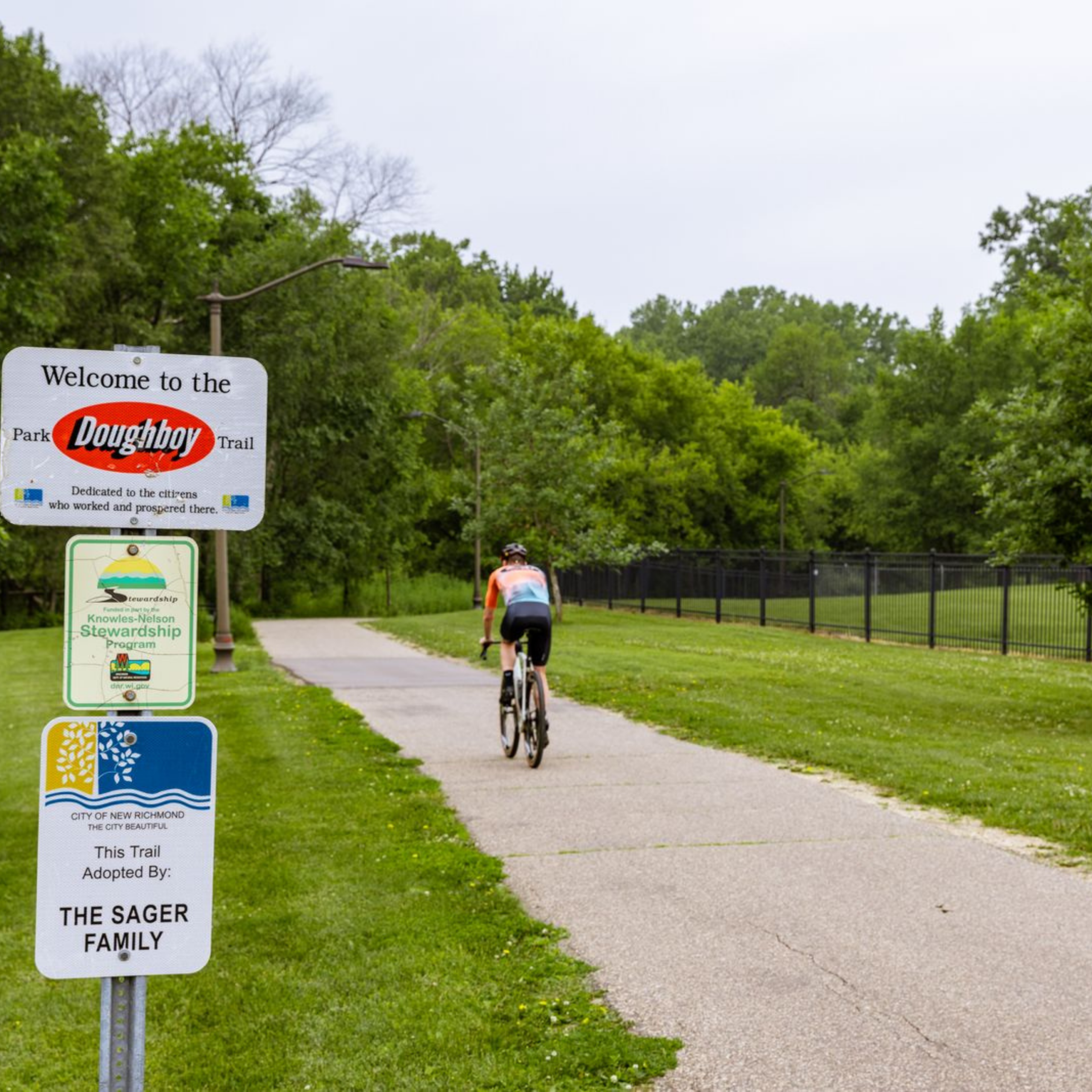 A man riding a Bike on a Doughboy Trail.