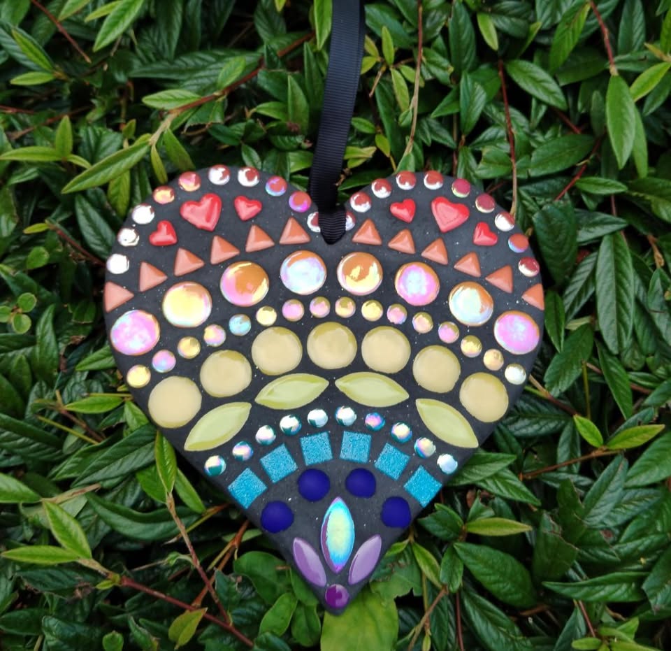 hanging mosaic heart art