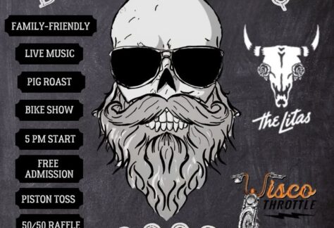 A poster with the event information on it with a drawing of a man with glasses on.