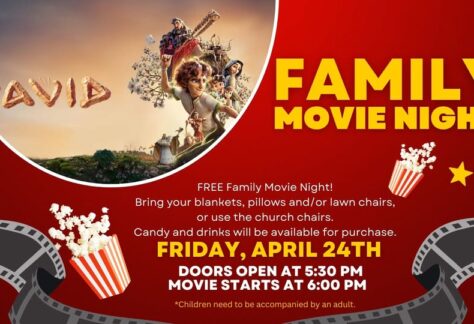 A poster with the event information on it and a photo from the movie David.