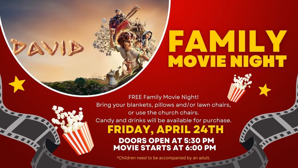 A poster with the event information on it and a photo from the movie David.