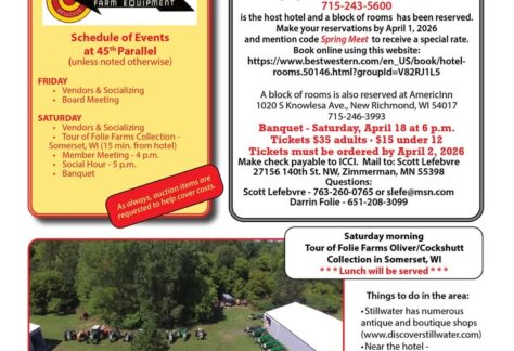 A poster with the event information on it and two photos on it showing a over overview of land and tractors.