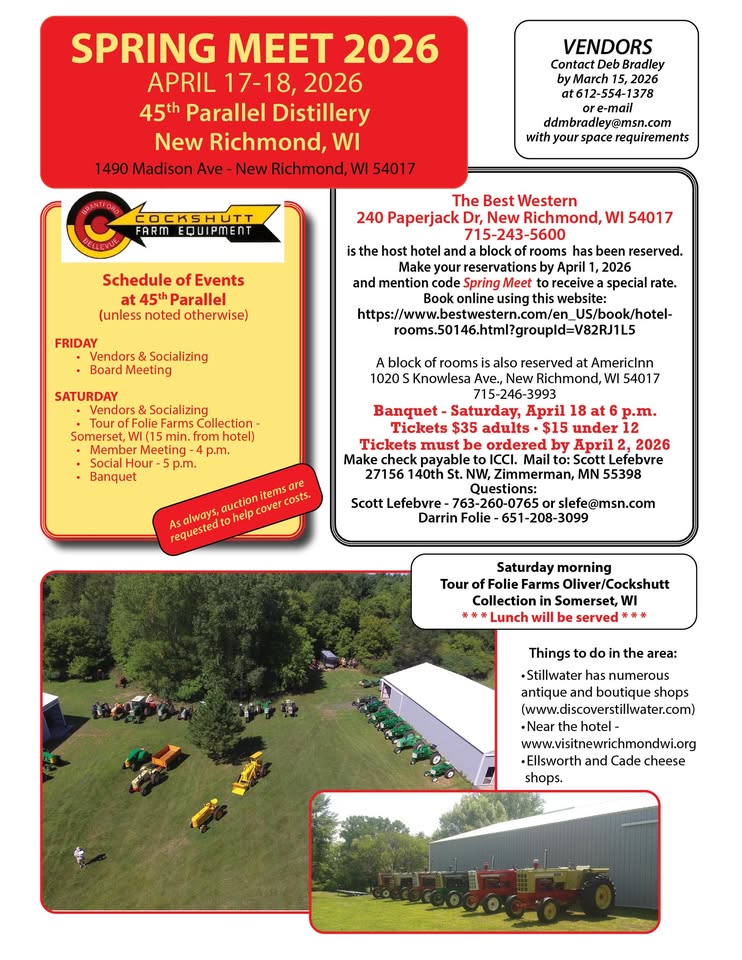 A poster with the event information on it and two photos on it showing a over overview of land and tractors.