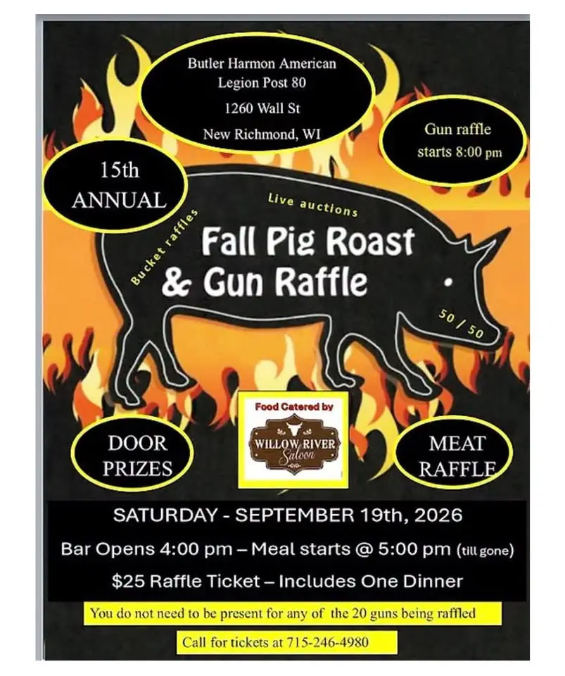 fall pig roast and gun raffle event flier